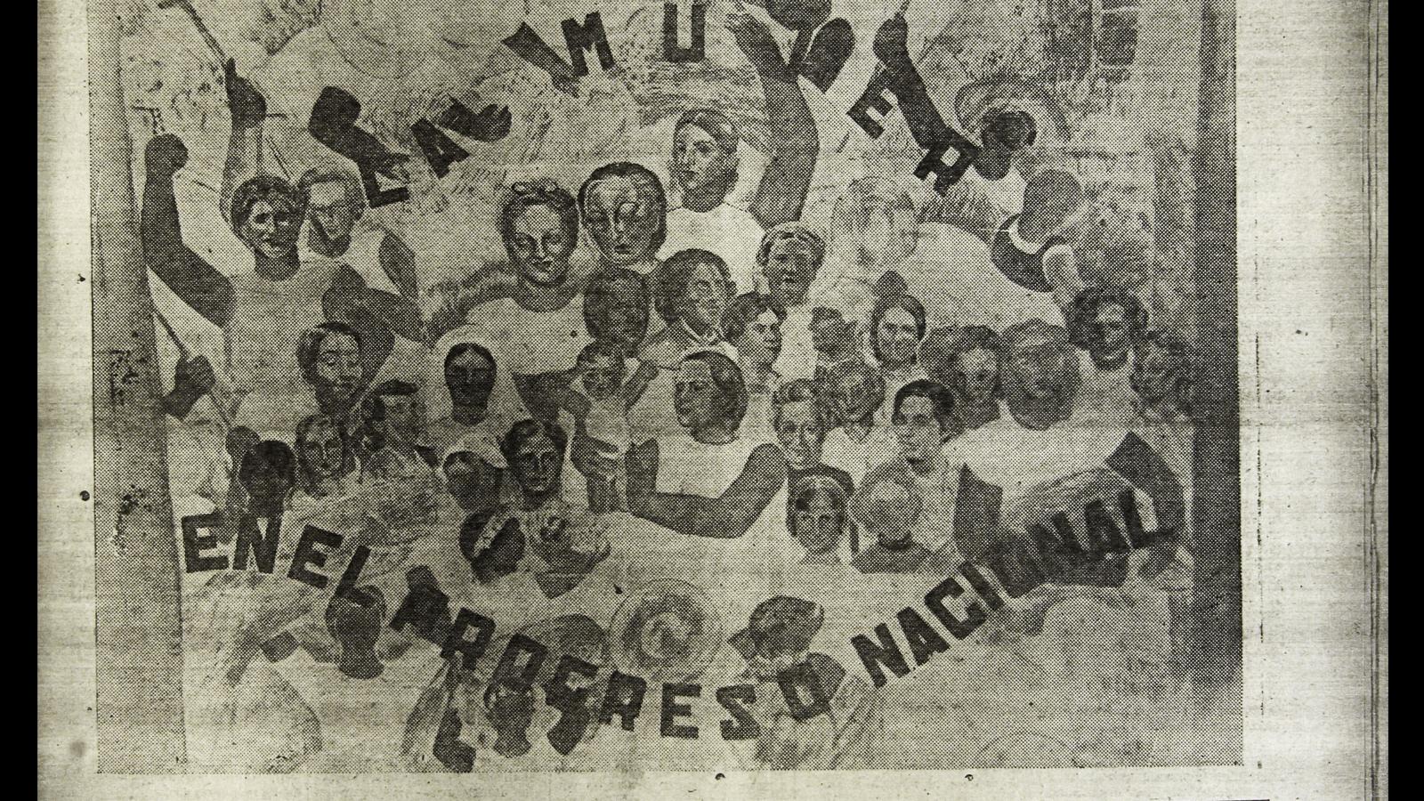 Recorte de La Mujer Nueva, periódico del MEMCH, donde aparece el telón pintado por Laura Rodig que será utilizado en la exposición Actividades Femeninas (1939). Fondo Elena Caffarena Morice. Archivo Mujeres y Géneros – ANH. Recorte de La Mujer Nueva, periódico del MEMCH, donde aparece el telón pintado por Laura Rodig que será utilizado en la exposición Actividades Femeninas (1939). Fondo Elena Caffarena Morice. Archivo Mujeres y Géneros – ANH.