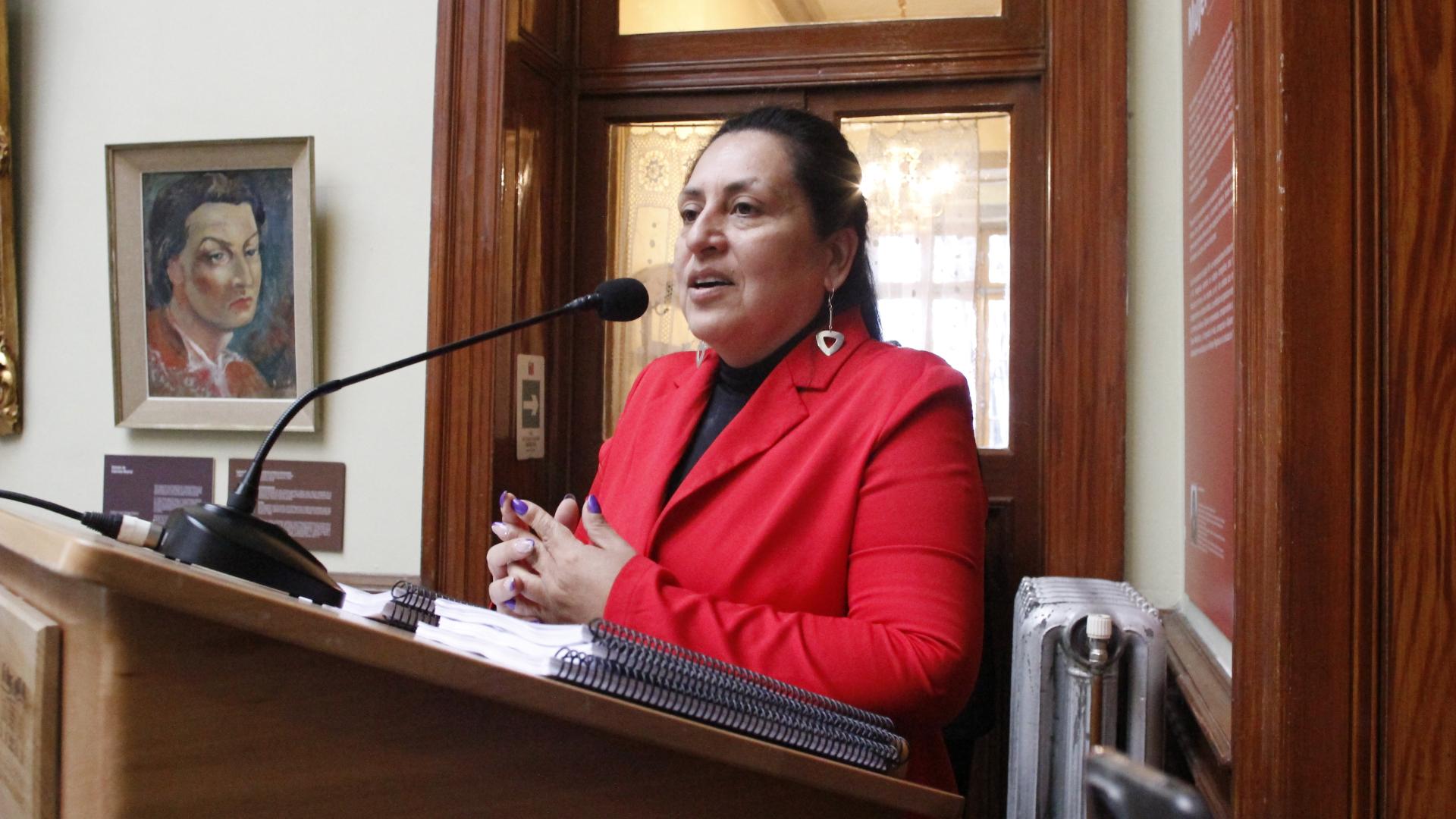  Secretaría Regional Ministeriales de la Mujer y la Equidad de Género, Alejandra Ruiz en la presentación de los resultados del proyecto "La Letra Escondida: Mujeres creadoras en los archivos de la Sociedad de Escritores del Museo Regional", dirigiendo unas palabras a la audiencia.