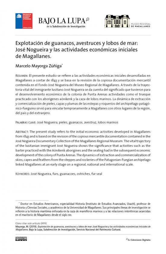 Explotación de guanacos, avestruces y lobos de mar: José Nogueira y las actividades económicas iniciales de Magallanes.