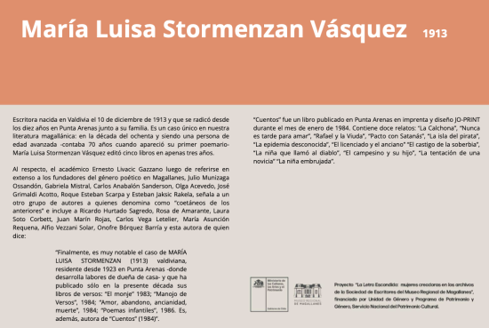 La Letra Escondida,  María Luisa Stormenzan Vásquez 