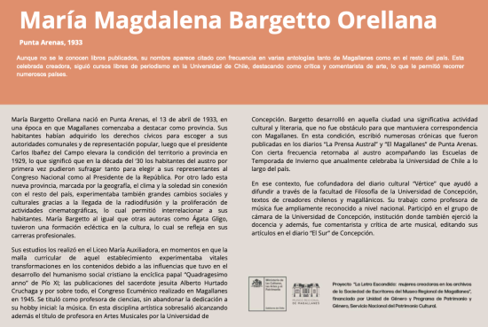 La Letra Escondida, María Magdalena Bargetto Orellana