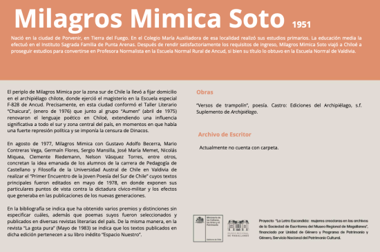 La Letra Escondida, Milagros Mimica Soto 1951