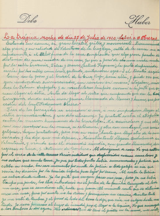 Manuscrito de Esteban Scarpa sobre el incendio de la FOM Manuscrito de Esteban Scarpa sobre el incendio de la FOM