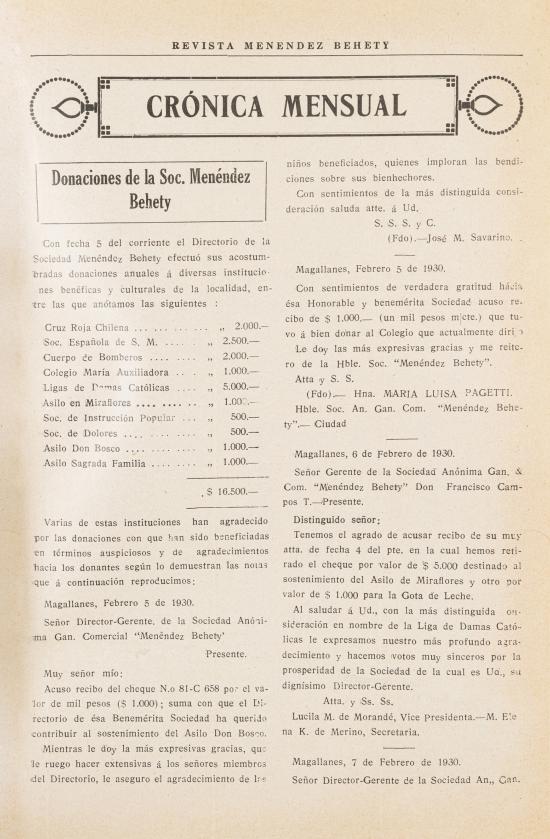 Revista Menéndez Behety. Tomo VII, núms. 73-84, año 1930 (fragmento)