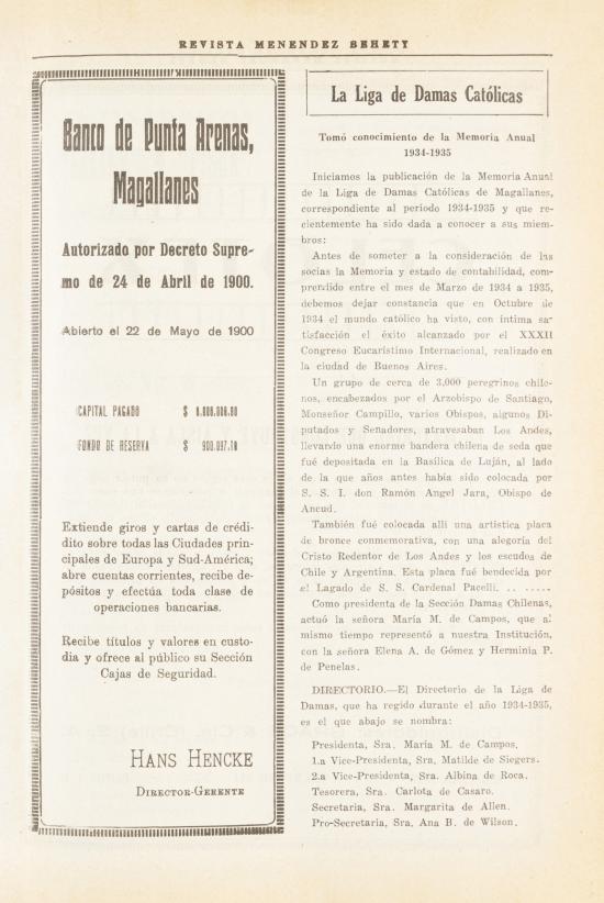 Revista Menéndez Behety. Tomo XII, núms. 133-144, año 1935 (fragmento)