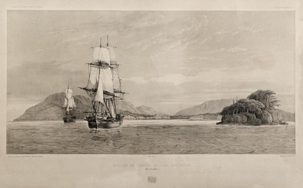 "Anclaje de las corbetas en la bahía San Nicolás" "Anclaje de las corbetas en la bahía San Nicolás"